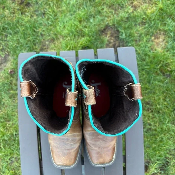 Justin Gypsy Raya Sqaure Toe Western Cowboy Boots Brown and Turquoise Women’s 9B - Picture 8 of 15